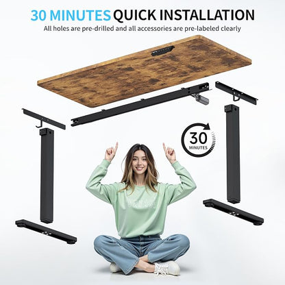 BIZUM Electric Standing Desk, 55" x 24" Height Adjustable Desk, Rustic Brown Sit to Stand Desk Memory Gaming Computer Workstation for Home Office
