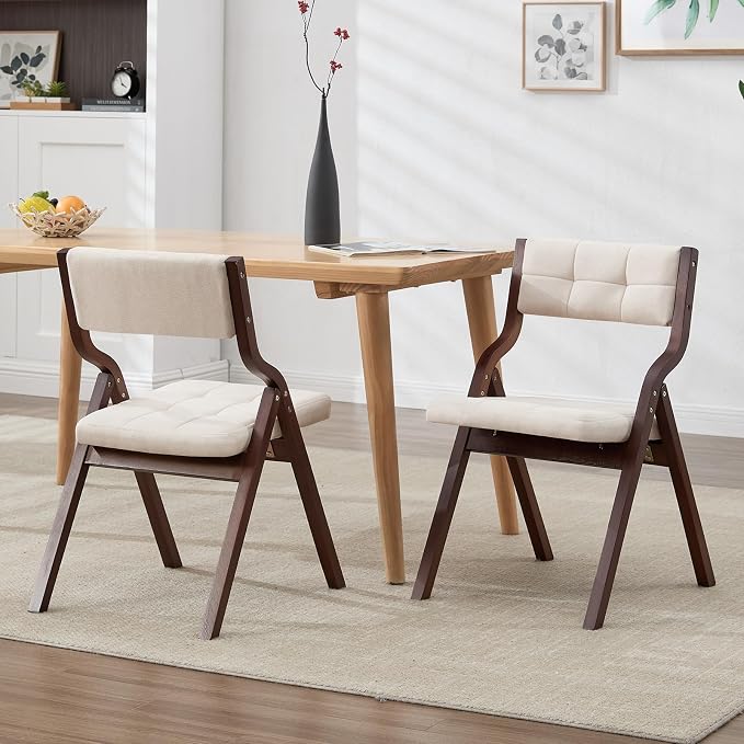 6-Pack Folding Dining Chairs with Cushion,Padded Foldable Dining Chairs,Portable Wooden Folding Chairs for Dining Rooms Kitchen Wedding and Party Indoor Walnut Beige