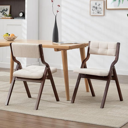 6-Pack Folding Dining Chairs with Cushion,Padded Foldable Dining Chairs,Portable Wooden Folding Chairs for Dining Rooms Kitchen Wedding and Party Indoor Walnut Beige