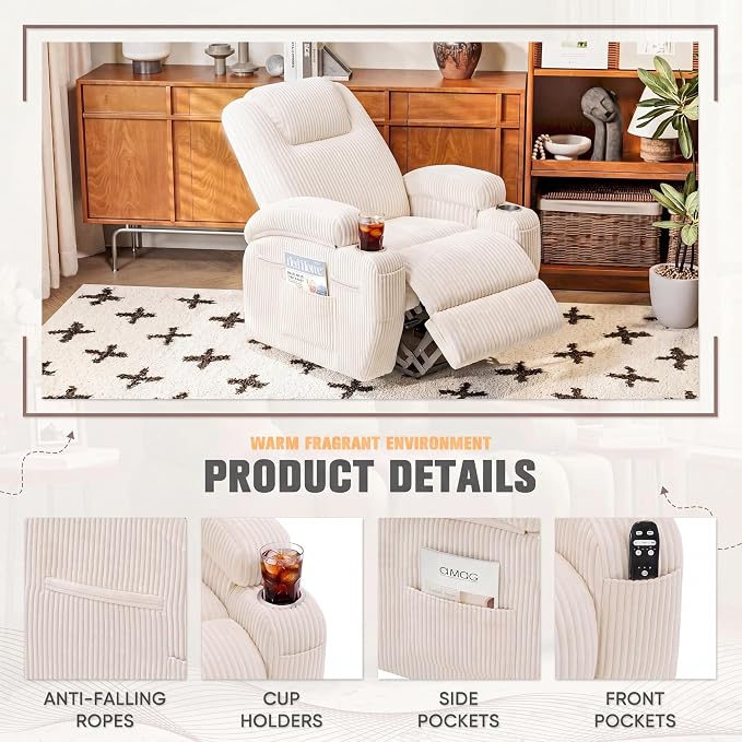Flamaker Power Lift Recliner Chair Electric Lift Recliner for Elderly Power Lift Recliner Chair with Cup Holders Side Pockets for Living Room (Corduroy, Beige)