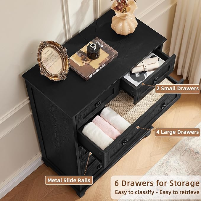 Joaxswe Farmhouse 6 Drawer Dresser for Bedroom, 41" Tall Small Dressers & Chest of Drawers, Rustic Wood Dresser with Metal Handle, Storage Organizer Closet for Living Room, Hallway, Entryway