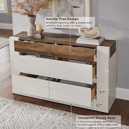 OKD 6 Drawer Dresser for Bedroom, 54" Wide Chest of Drawers with Thick Wood Design, Handleless, Modern Bedroom Dresser, Storage Organizer for Living Room/Entryway/Hallway, Antique White