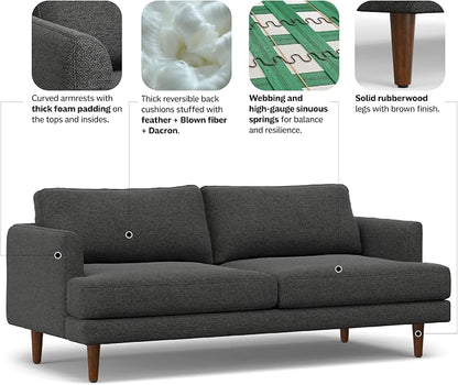 SIMPLIHOME Livingston 76" Wide x 33" High Sofa in Charcoal Grey Woven-Blend Fabric, Handcrafted Loveseat Couch for Living Room or Family Room, Mid-Century Modern Style, Solid Wood Frame