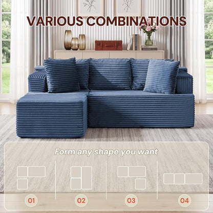 Korser Boneless Couches for Living Room, Cloud Couch Sectional with Ottoman, L-Shaped Sofa with Fluffy Comfy Corduroy Deep Seat, Bedroom, Apartment, No Assembly Required