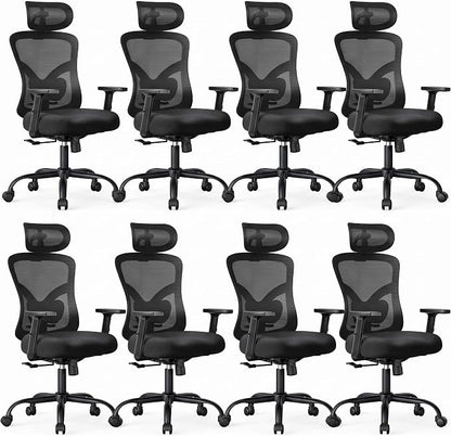 NOBLEWELL Ergonomic Office Chair with Padded Lumbar Support, 2D Headrest, Adjustable Armrests, Upgraded Contoured Seat Cushion, 130° Rocking Tilt, Computer Gaming Chair for Home Office, Pack of 8