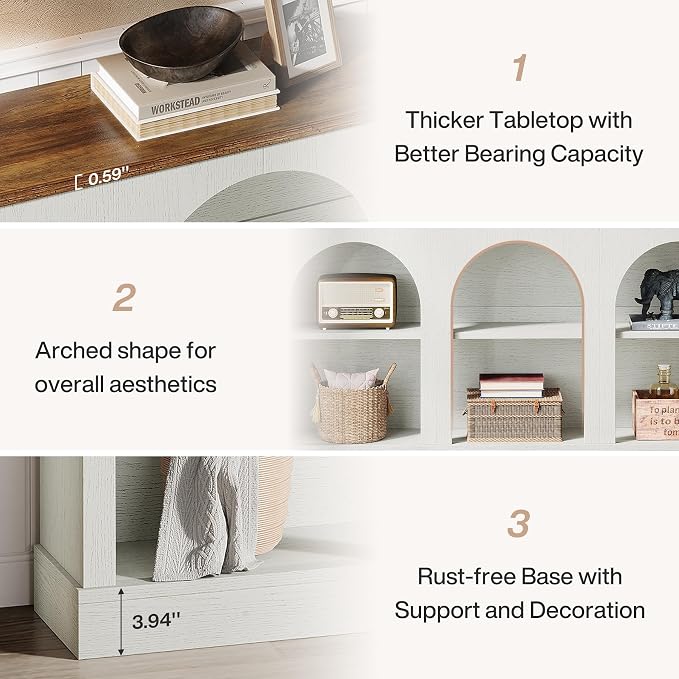 Tribesigns Farmhouse Console Table, 63-Inch Long Entryway Table with 3 Tier Storage, Wooden Rectangular Sofa Table Behind The Couch for Entrance, Hallway, Living Room, Off-White and Brown