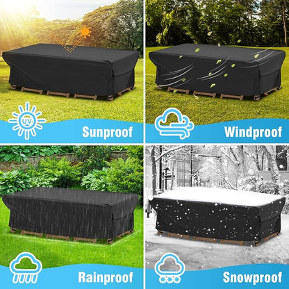 Velway Patio Table Chairs Set - Waterproof 88"L x 62"W x 28"H Outdoor Bistro Dining Set - Fire Pit Table Cover - Furniture Cover - Small Rectangle - Ultra Windproof - UV-Resistant