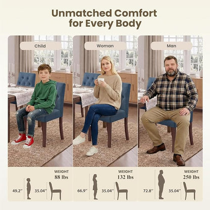 Upholstered Dining Chairs Set of 6 - Modern Parsons Kitchen & Dining Room Chair with Diamond Tufted Back, Solid Wooden Legs for Apartment, Café, Vanity