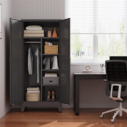 Metal armoire Wardrobe Closet with Hanging Rod,71'' Metal Wardrobe Cabinet with 2 Doors and 4 Adjustable Shelves, Bedroom armoires,Laundry Room cabinets,armario de ropa Closet