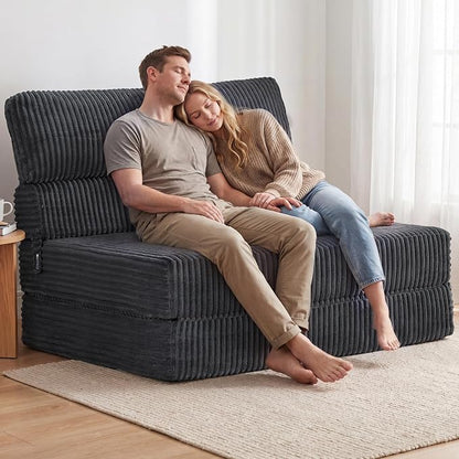 Convertible 4-in-1 Folding Sofa Bed 54" Loveseat Boneless Sleeper Chair Couch Foldable Chaise Lounger & Mattress Pocket Coils+Foam Medium Support, Portable No Assembly for Living Room/Bedroom, Full XL