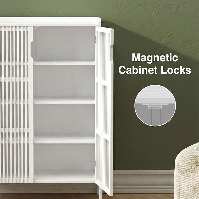 Shoe Cabinet with Doors Bamboo 5 Tiers Shoe Storage Cabinet for Entryway, 25 Pairs Wooden Shoe Cabinets, Modern Shoe Organizer Storage for Living Room, Bedroom, Hallway, Closet (White)