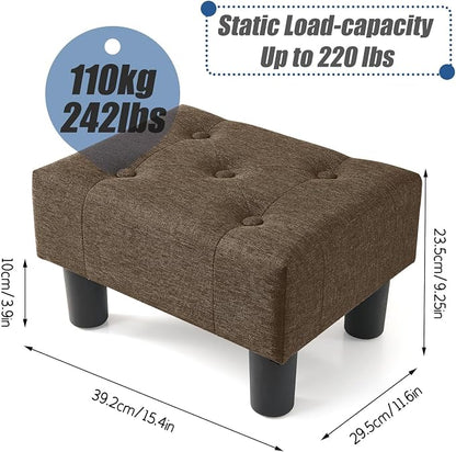 BRIAN & DANY Small Foot Stool, Linen Foot Stools with Legs, Stable Small Footstool for Living Room, Brown