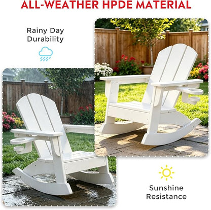 Costaelm Paradise 3-Piece Kids Table and Chairs Set with Toddler Rocking Chairs and Cup Holders, White