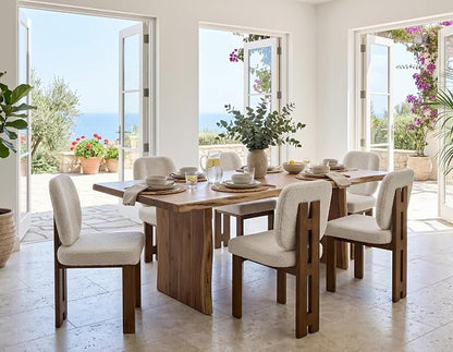 CIMOTA Modern Boucle Dining Chairs Set of 4, Upholstered Armless Side Chairs with Ergonomic Curved Back/Walnut Wood Legs, Mid-Century Accent Chairs for Kitchen or Dining Room, Beige