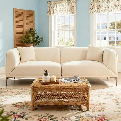 82.68" Modern Luxury Fabric Sofa Couch with Metal Legs, Upholstered 3-Seater Sofa for Living Room, Easy Assembly Contemporary Linen Couch, Stylish Comfort Seating for Apartment & Home(White)