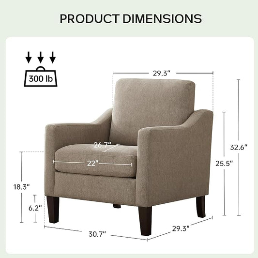 VKNOW Mid-Century Accent Chair, No Tools Assembly Required, Modern Upholstered Polyester Armchair for Living Room,Comfy Reading Accent Chairs with Wood Legs for Bedroom, Brown