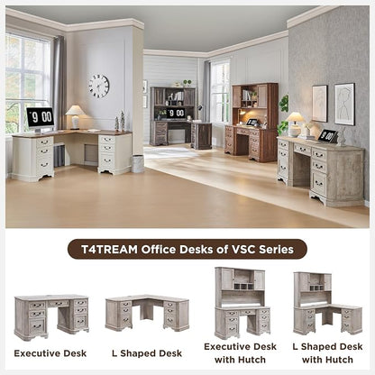 T4TREAM 59" Home Office Desk Hutch with Ample Storage, Only Match VSC Series Farmhouse Desk (Light Rustic Oak)