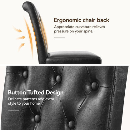 Welzona Upholstered Dining Chairs Set of 6, Button Tufted Parsons Dining Chair with Solid Wood Legs, Modern PU Leather Side Chair for Dining Room/Kitchen/Restaurant/Hotel- Black