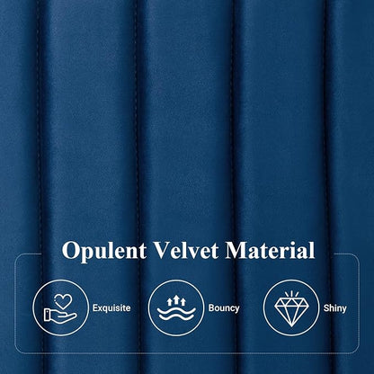 Allewie King Bed Frame, Velvet Upholstered Platform Bed with Adjustable Vertical Channel Tufted Headboard, Mattress Foundation with Strong Wooden Slats, Box Spring Optional, Easy Assembly, Navy Blue