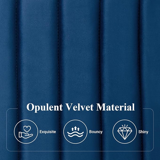 Allewie Full Bed Frame, Velvet Upholstered Platform Bed with Adjustable Vertical Channel Tufted Headboard, Mattress Foundation with Strong Wooden Slats, Box Spring Optional, Easy Assembly, Navy Blue
