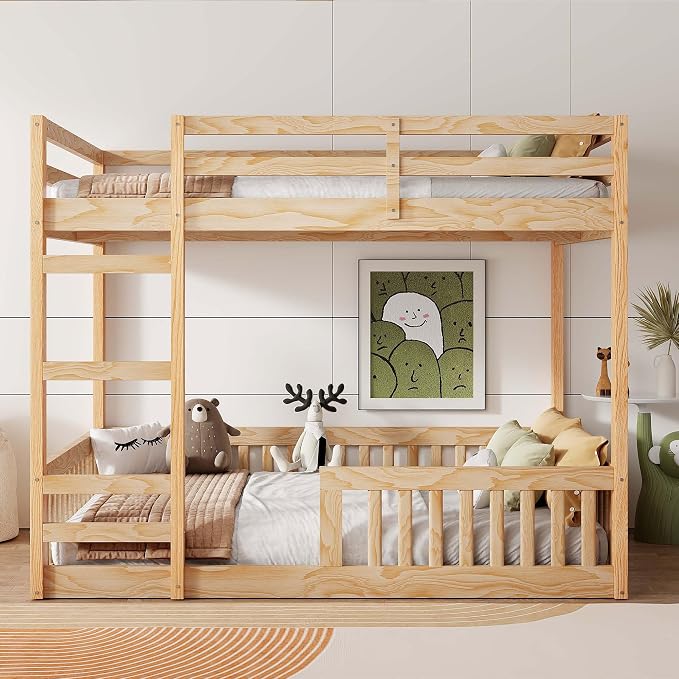 RUNNA Full Over Full Bunk Bed with Ladder, Guardrails,Natural | Full over full bunk bed with ladder,guardrails,solid wood,no box spring needed,bedrooms,guest rooms,dormitories, natural