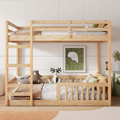 RUNNA Full Over Full Bunk Bed with Ladder, Guardrails,Natural | Full over full bunk bed with ladder,guardrails,solid wood,no box spring needed,bedrooms,guest rooms,dormitories, natural
