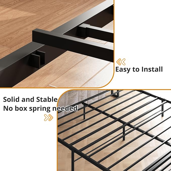 LIKIMIO King Size Bed Frame with 2 Drawers and Charging Station | Platform Bed with Upholstered Storage Headboard, No Box Spring Needed, Easy Assembly, Sturdy, Wood and Cream
