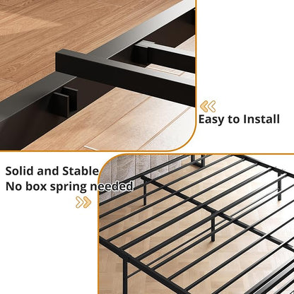 LIKIMIO King Size Bed Frame with 2 Drawers and Charging Station | Platform Bed with Upholstered Storage Headboard, No Box Spring Needed, Easy Assembly, Sturdy, Wood and Cream