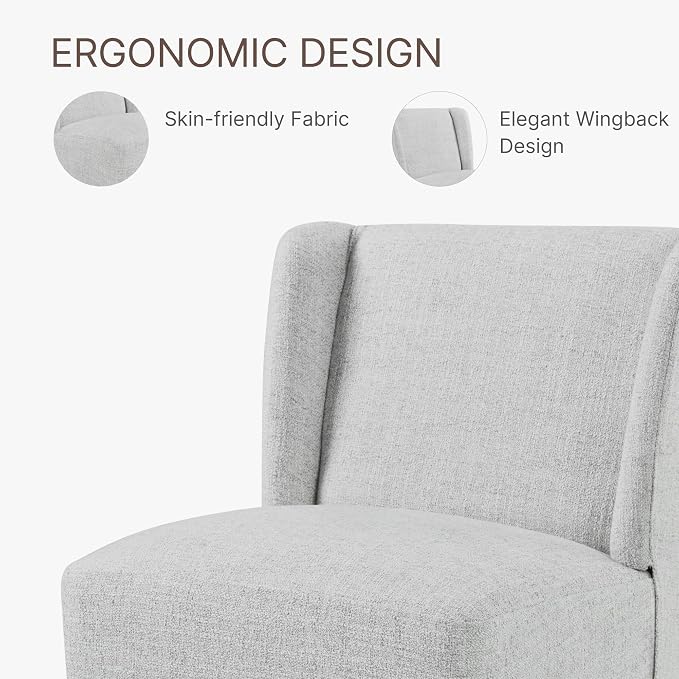 KISLOT Upholstered Dining Chairs Set of 4 with Casters, Wingback Modern Side Armless Deskchair with Rollers for Diningroom Bedroom Livingroom Reading Room, Light Grey Fabric