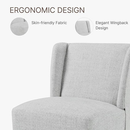 KISLOT Upholstered Dining Chairs Set of 2 with Casters, Wingback Modern Side Armless Deskchair with Rollers for Diningroom Bedroom Livingroom Reading Room, Light Grey Fabric