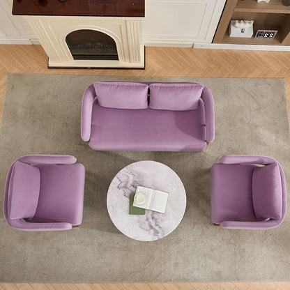 Loveseat Sofa and 2 Accent Chairs Comfy Sofa Modern Accent Chairs for Living Room with Golden Legs Teddy Upholstered Reading Armchairs no Wheels for Reception Room//Bedroom/Lounge/Office,Purple