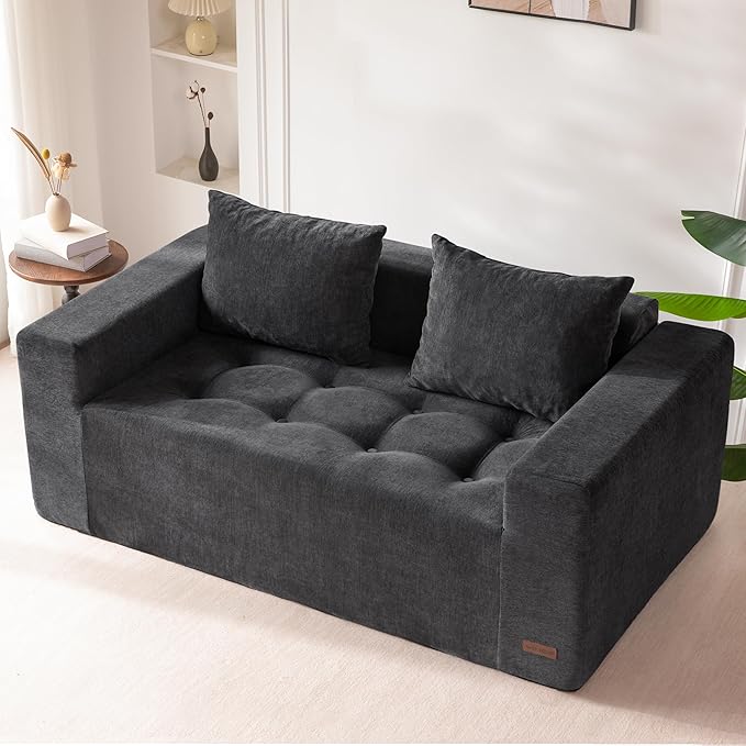 MAXYOYO Modular Sofa Couch, 61" Loveseat Boneless Cloud Couch with Deep Seat, Chenille Upholstered Living Room Comfy Sofa Chair for Living Room, No Assembly Required, Dark Grey