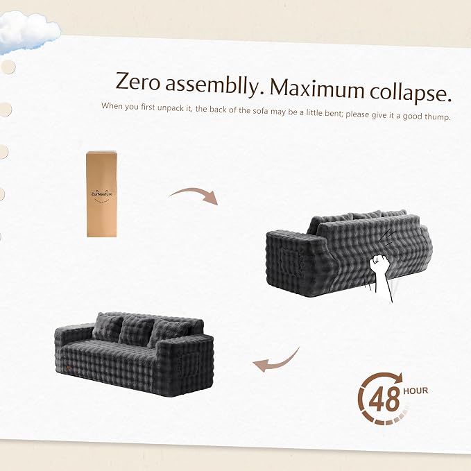ZurNesfure Sofa Couch Cloud 3-seater Memory Foam Couch with Pillow No Assembly Required, Modern Couch with Removable Washable Cover Boneless Sofas for Living Room Bedroom Apartment (Darkgrey,3-Seater)
