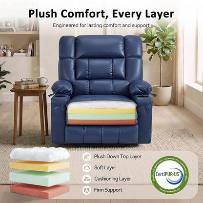 MCombo Small Dual Motor Power Lift Recliner Chair for Elderly, Zero Gravity Lift Chair with Heat and Massage, Lay Flat Recliner for Petite, USB Ports, Faux Leather R7894 (Small-Wide, Blue)