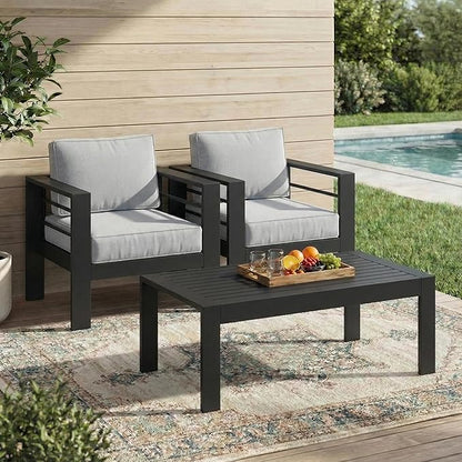 Solaste Aluminum Patio Furniture Set for All Weather, Oversized Metal Outdoor Furniture Set with 27.5" Deep Seating and 3.2" Wide Armrest, Outdoor Patio Conversation Sets with 10" Back Suport Cushion