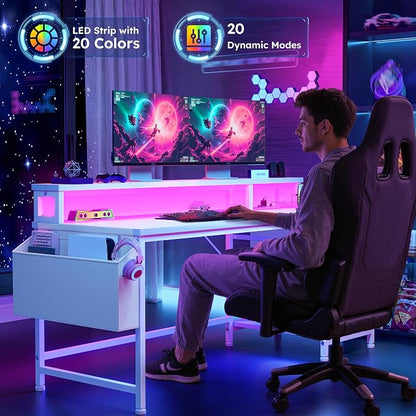 DurayLoly 55" Small Gaming Desk with Remote Control RGB Light for Teen Gamer,10m Full-Color Strip with Wireless Remote,20 Dynamic & 20 Lighting Modes, Effortless Control to Level Up Your Gaming Vibe