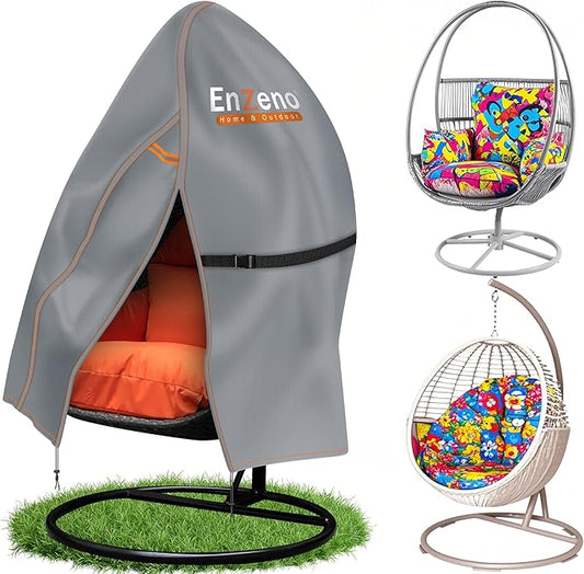 Enzeno Upgraded Patio Egg Chair Cover,420D Egg Chair Covers Waterproof,Single Egg Swing Chair Covers with Windproof Buckle,Outdoor Hanging Chair Cover Weatherproof,75x45inch ,Grey