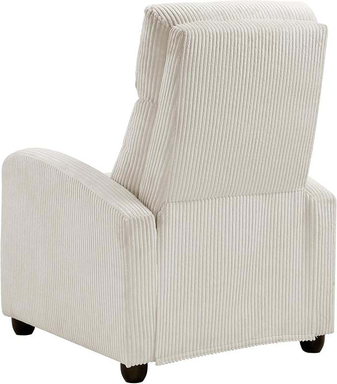 Lexicon Corduroy Pushback Recliner Chair Armchair Push Back Recliner, Solid Wood Frame and Metal Base, Easy Assembly Small Soft Single Sofa Accent Chair for Living Room/Office/Apartment, Beige