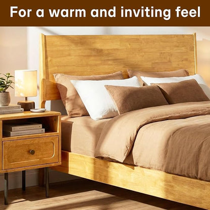 Acacia Haven King Size Bed Frame and Headboard, Solid Wood Platform Bed Frame Scandinavian Bed Compatible with All Mattress Types, No Box Spring Needed, 800lbs Wood Slats Support, Natural Oak