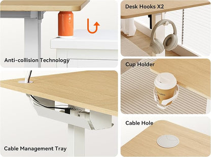 WALKINGDESK 75x61 Inches Reversible L Shaped Standing Desk Height Adjustable with Cup Holder, Electric Corner Computer Workstation for Home Office, Ergonomic Sit Stand up Gaming Desk, Oak