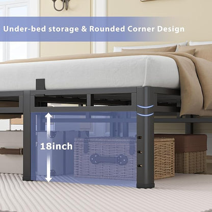 NKZ 22 Inch Full Size Bed Frame, Metal Bed Frame & Box Spring 2 in 1 Platform with Round Corner Legs, 4000Lbs Heavy Duty Metal Frame, Mattress Slide Stopper, Headboard Hole, Noise-Free, Easy Assembly