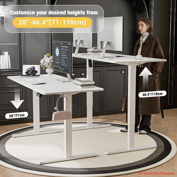 ERGOMAKER Electric Standing Desk, 55" x 23.6" Height Adjustable Sit Stand Desk with Splice Board for Home Office, Computer Table Memory Preset (White Frame, White Desktop)