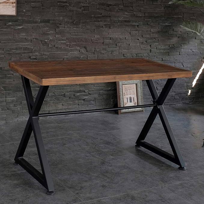 Computer Desk Contemporary Industrial Table for Home Office and Hallway, Black Wood Top with Metal Legs, Sturdy Hardwood Construction, 30" H x 47.2" W x 23.6" D, Some Assembly Required