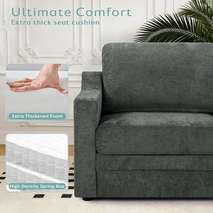 67” Chenille Loveseat Sofa w/Comfortable Back Cushions, Grey | Modern 2-Seat Couch w/Deep Seat Space, Upholstered 2 Seaters Sofa w/High Resiliency Foam for Living Room