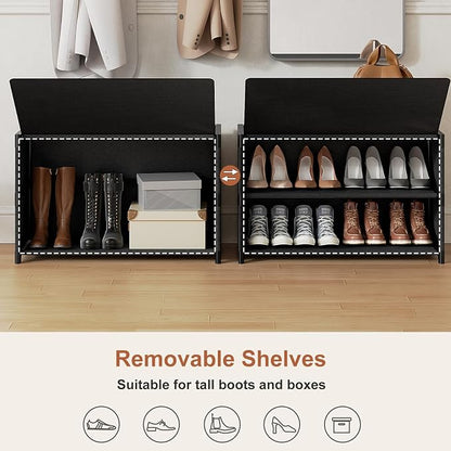 Shoe Rack, 3 Tier Shoe Storage Cabinet with Door 12 Pair Plastic Shoe Shelves Organizer for Closet, Entryway, Hallway, Bedroom, Black