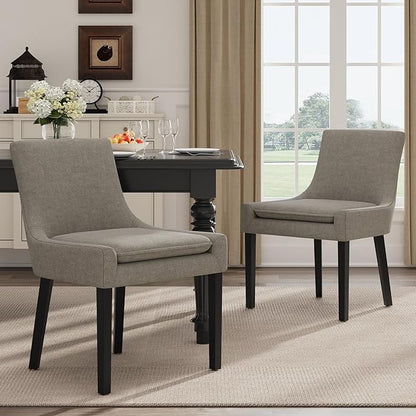 Modern Dining Room Chairs Set of 2 with Mid Back and Wood Legs, Upholstered Kitchen Chairs for Dining Room/Living Room, Camel