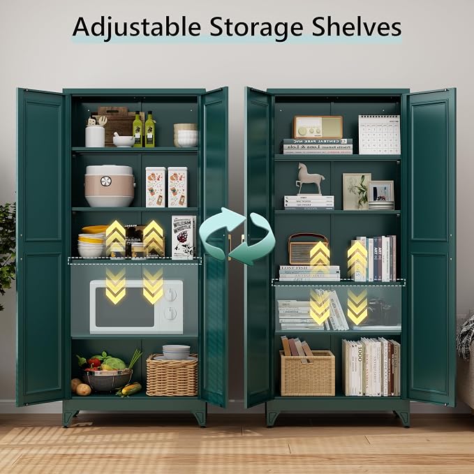 75” Metal Tall Kitchen Pantry Cabinet,Metal Storage Cabinet with Doors and Adjustable Shelves,Modern Kitchen Hutch Cabinets,Freestanding Cupboard for Office Living Room