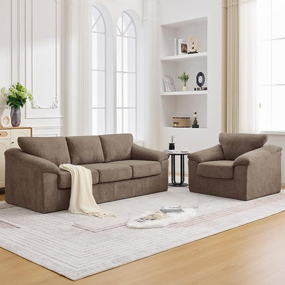 Boneless Couch Sets, Modern 3 Seater Sofa with Accent Chair, Floor Cloud Couch Sets with Extra Comfy Soft Deep Seats for Living Room, Apartment, No Assemby, Set of 2, Brown