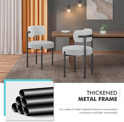 PatioPerk Boucle Dining Chairs Set of 6, Gray Mid Century Morden Chair with Curved Backrest, Round Upholstered Sherpa with Metal Legs, Suitable for Various Kitchen Styles