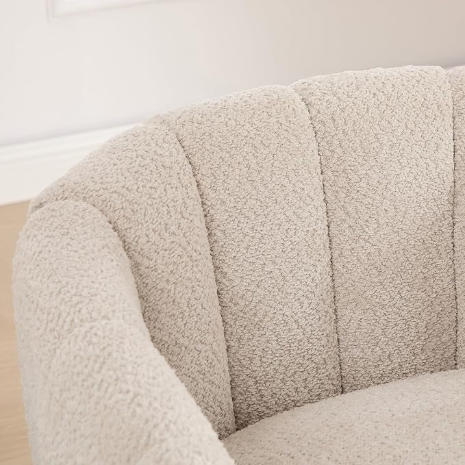 Swivel Barrel Chair, 360 Degree Round Swivel Accent Chair for Living Room, Mid Century Modern Upholstered Accent Chair,Comfy Tufted Sofa Armchairs for Bedroom,Nursery,Boucle,Wheat